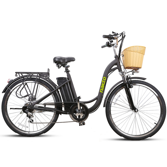 Nakto CAMEL Step-Through Black Camel Women black with plastic basket | Electric Bike | Bike Lover USA