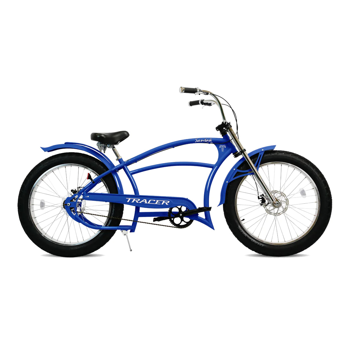 Tracer Santak GT 26" Chopper Stretch Cruiser Fat Tire Bike - Blue | Single Speed | Fat Tire Bike | Cruiser Fat Tire Bike | Stretch Bike | Fat Tire | Bike Lover USA