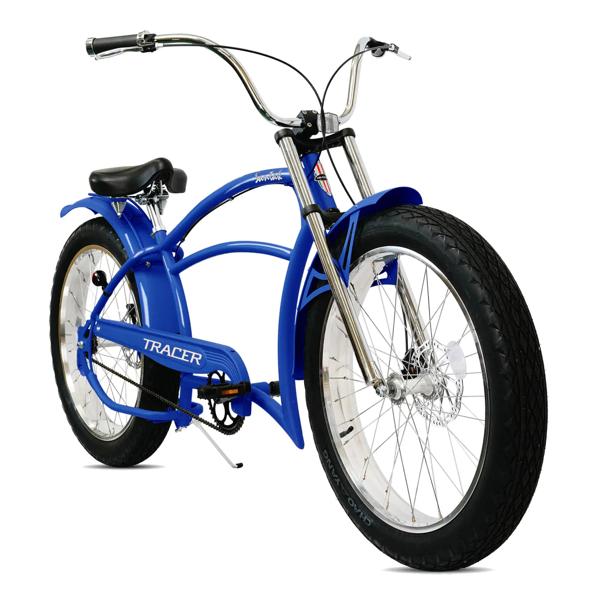Tracer Santak GT 26" Chopper Stretch Cruiser Fat Tire Bike - Blue | Single Speed | Fat Tire Bike | Cruiser Fat Tire Bike | Stretch Bike | Fat Tire | Bike Lover USA