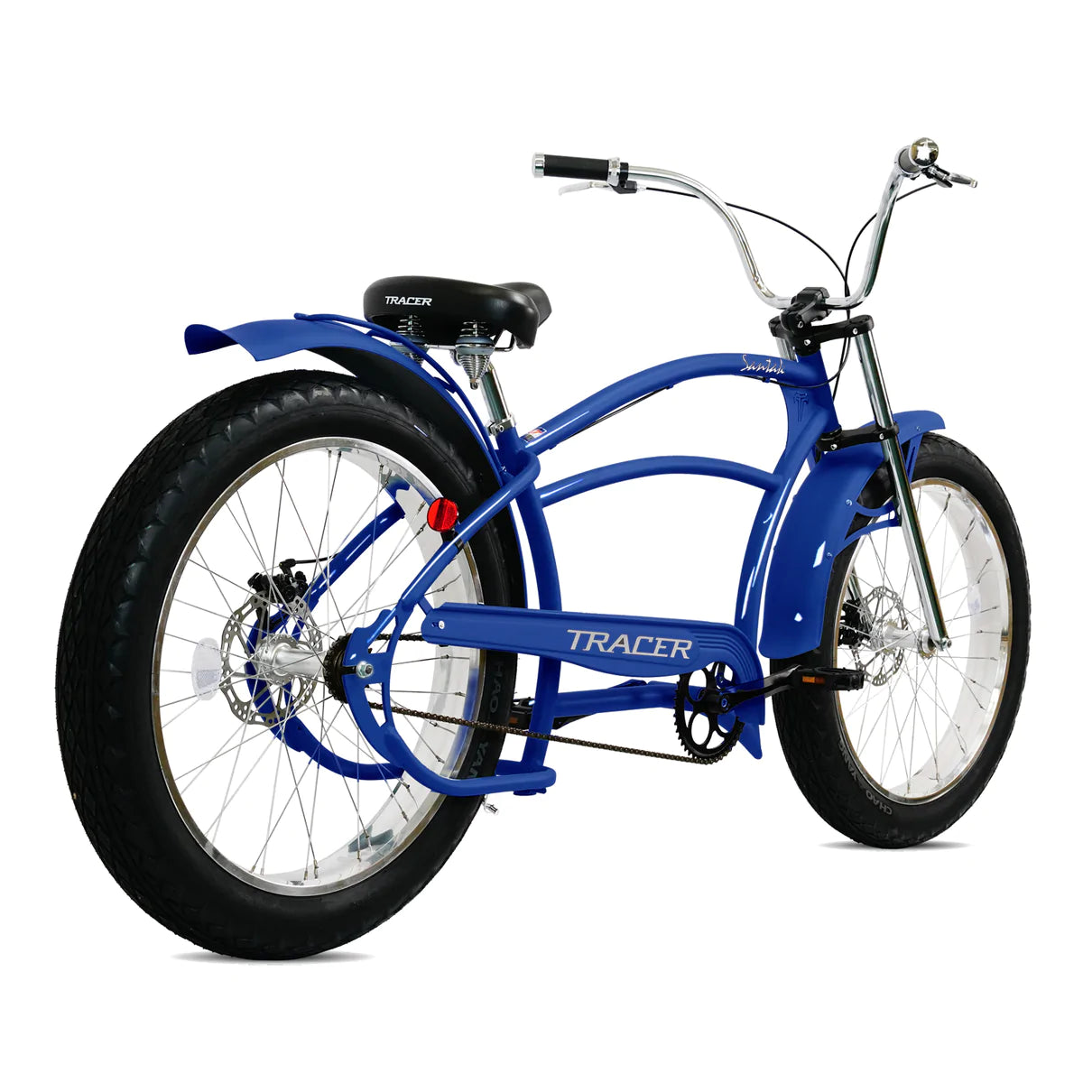 Tracer Santak GT 26" Chopper Stretch Cruiser Fat Tire Bike - Blue | Single Speed | Fat Tire Bike | Cruiser Fat Tire Bike | Stretch Bike | Fat Tire | Bike Lover USA