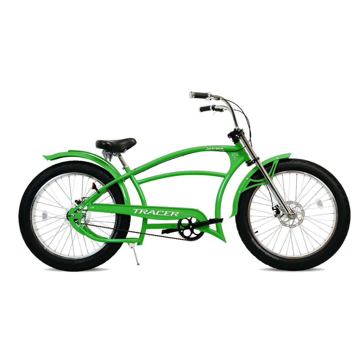 Tracer Santak GT 26" Chopper Stretch Cruiser Fat Tire Bike - Green | Single Speed | Fat Tire Bike | Cruiser Fat Tire Bike | Stretch Bike | Fat Tire | Bike Lover USA