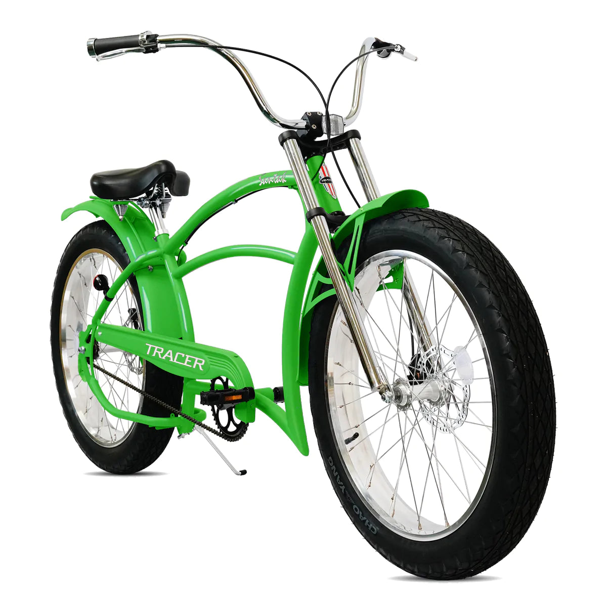 Tracer Santak GT 26" Chopper Stretch Cruiser Fat Tire Bike - Green | Single Speed | Fat Tire Bike | Cruiser Fat Tire Bike | Stretch Bike | Fat Tire | Bike Lover USA