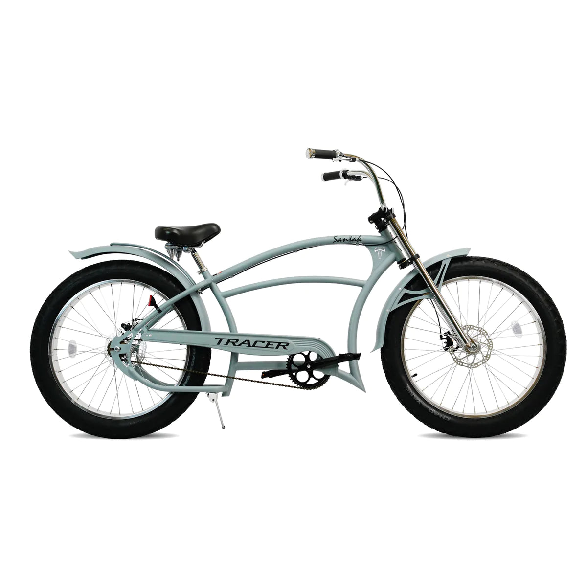 Tracer Santak GT 26" Chopper Stretch Cruiser Fat Tire Bike - Grey | Single Speed | Fat Tire Bike | Cruiser Fat Tire Bike | Stretch Bike | Fat Tire | Bike Lover USA