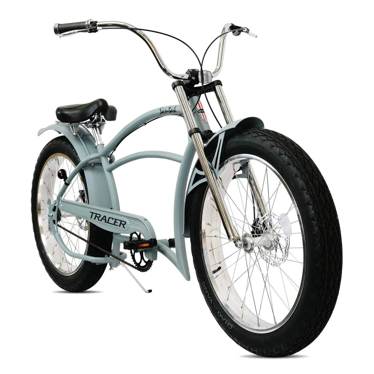 Tracer Santak GT 26" Chopper Stretch Cruiser Fat Tire Bike - Grey | Single Speed | Fat Tire Bike | Cruiser Fat Tire Bike | Stretch Bike | Fat Tire | Bike Lover USA