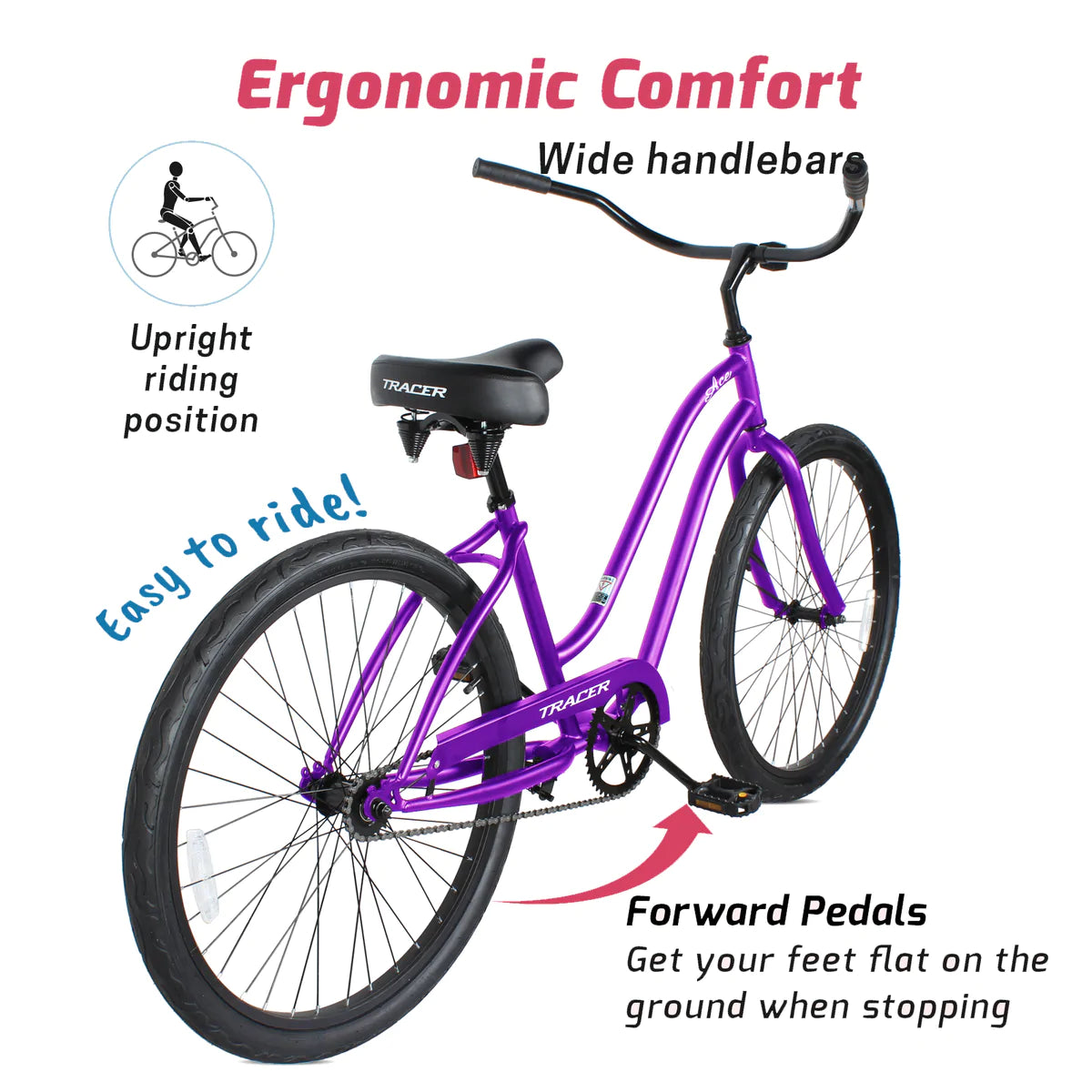Tracer ACE-F 26" Beach Cruiser Bikes Single Speed for Women
