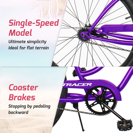Tracer ACE-F 26" Beach Cruiser Bikes Single Speed for Women