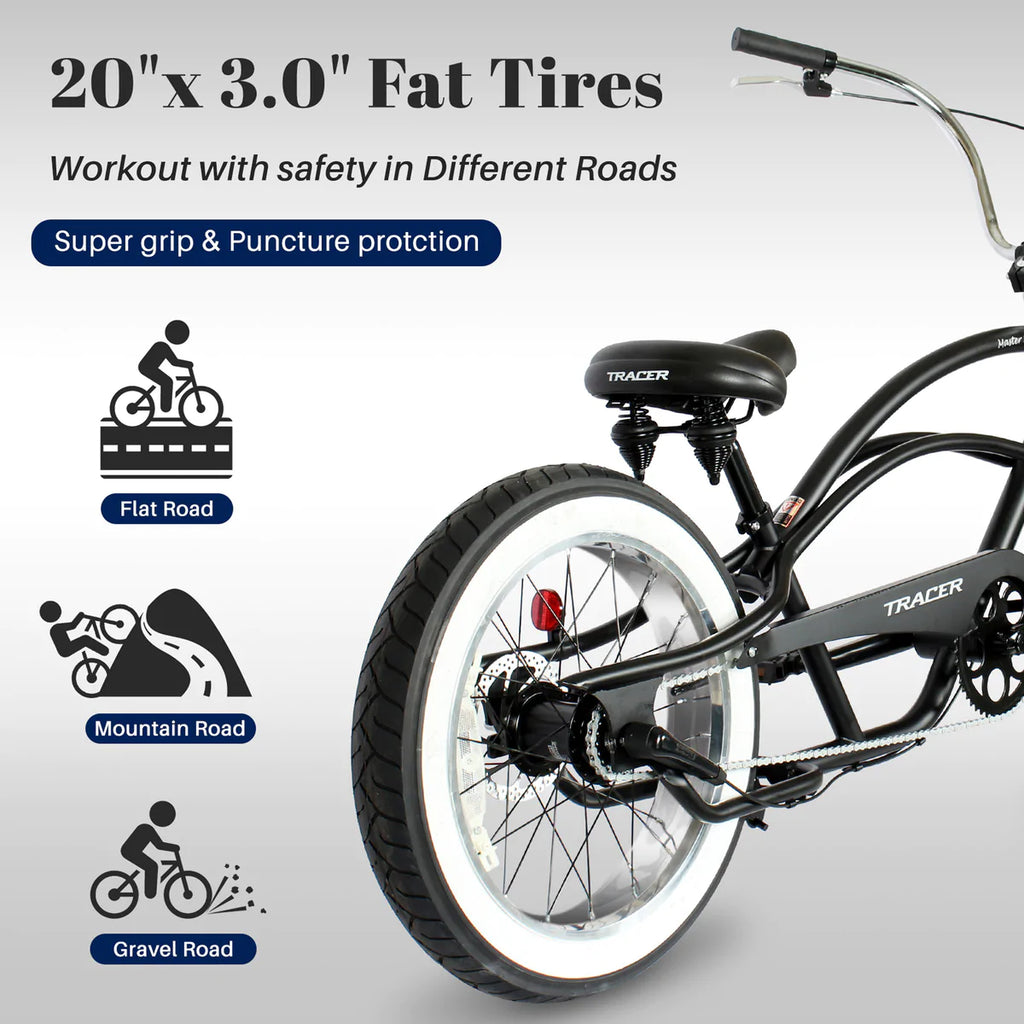 Tracer Master 2.0 3i Internal 3-Speed - Matte Black | Fat Tire Bike | Cruiser Fat Tire Bike | Stretch Bike | Fat Tire | Bike Lover USA
