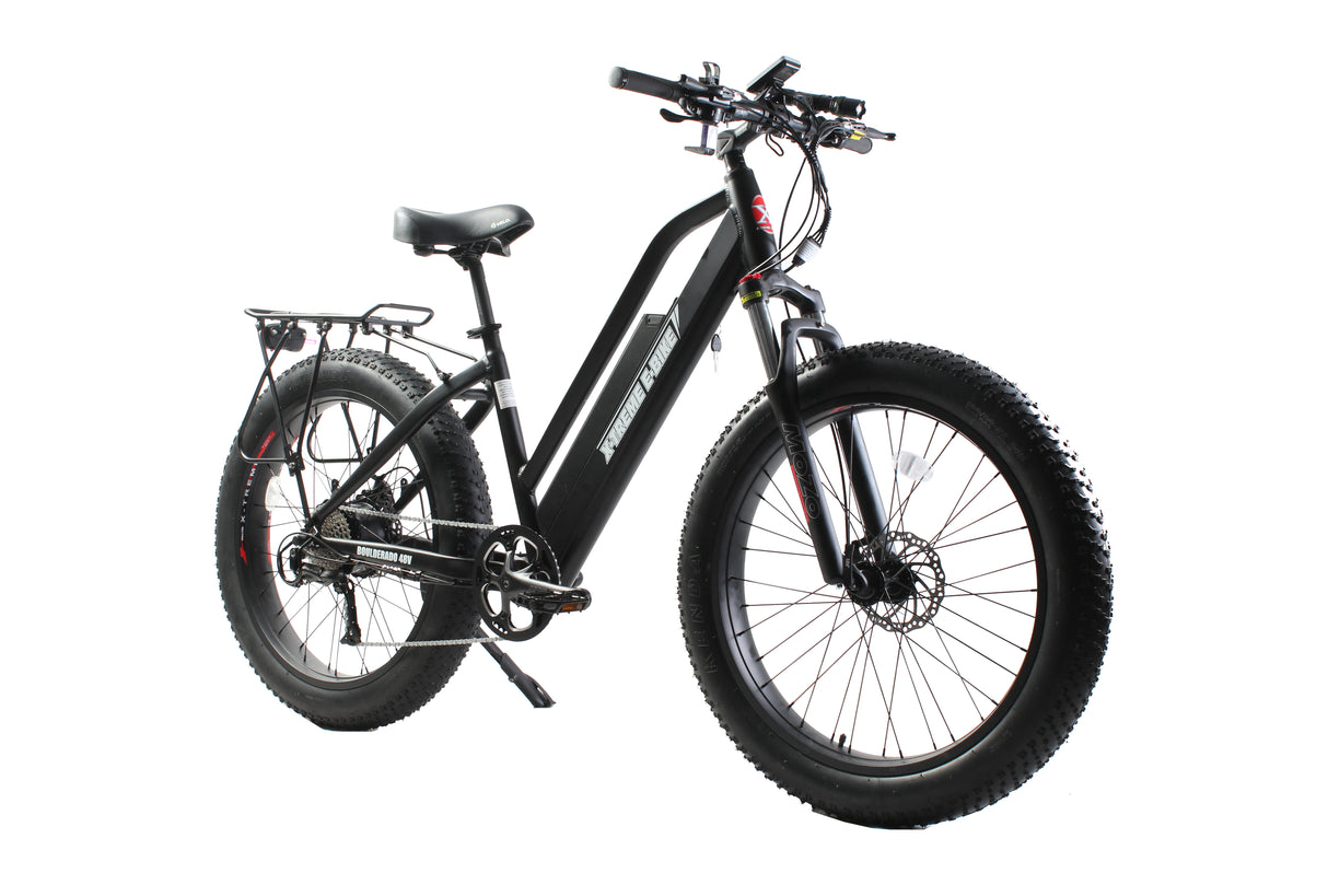X-Treme Boulderado 48V 17Ah Fat Tire Step-Through Electric Mountain Bicycle 500W Rear Hub Motor 25 mph LiFePO4 Battery