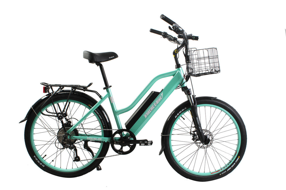 X-Treme Catalina 48V Electric Step-Through Beach Cruiser Bicycle 500W Rear Hub Motor 25 mph 48V 10.4Ah LiFePO4 Battery