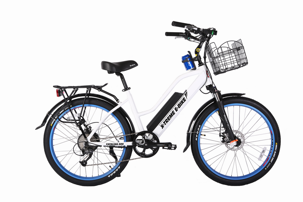 X-Treme Catalina 48 Volt Electric Step-Through Beach Cruiser Bicycle-While White