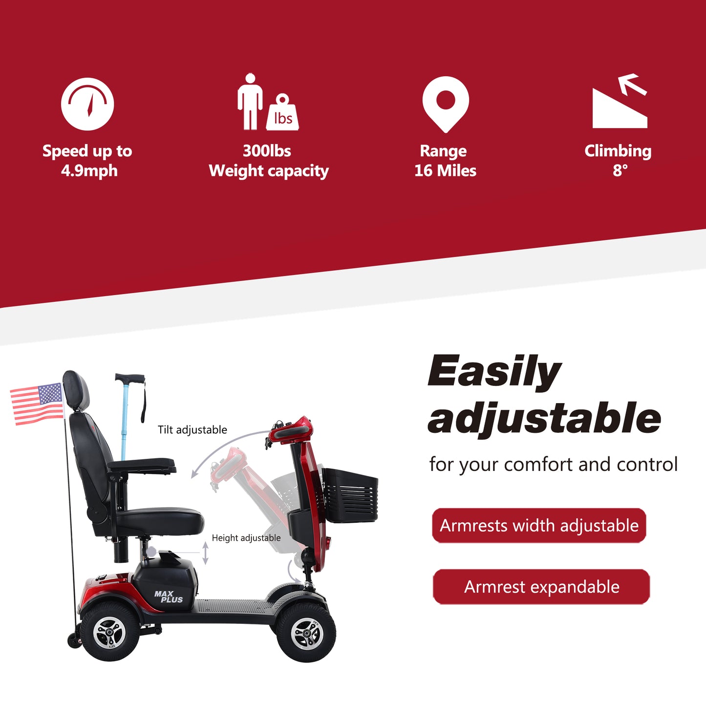 Metro Max Plus Mobility Scooter - Red