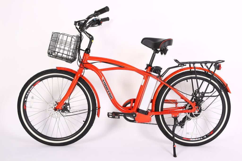 X-Treme Newport Elite 24 Volt Beach Cruiser Electric Bike- Metallic Red