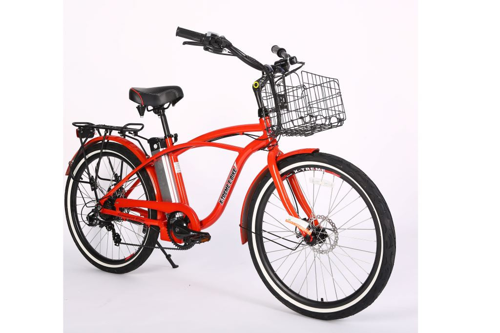 X-Treme Newport Elite 24 Volt Beach Cruiser Electric Bike- Metallic Red