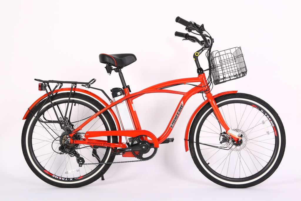 X-Treme Newport Elite 24 Volt Beach Cruiser Electric Bike- Metallic Red